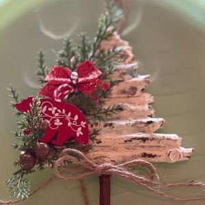 Rustic Holiday Tree Ornament with Red Accents